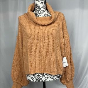 New Medium Free People Cowl Neck Tan Sweater